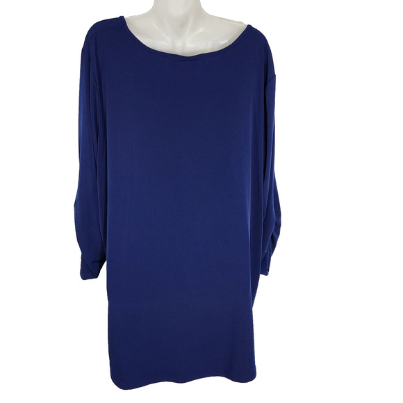 Susan Graver Womens Liquid Knit Ruched Sleeve Tunic Top Blue Plus Sz 2X A217831 - Picture 2 of 10